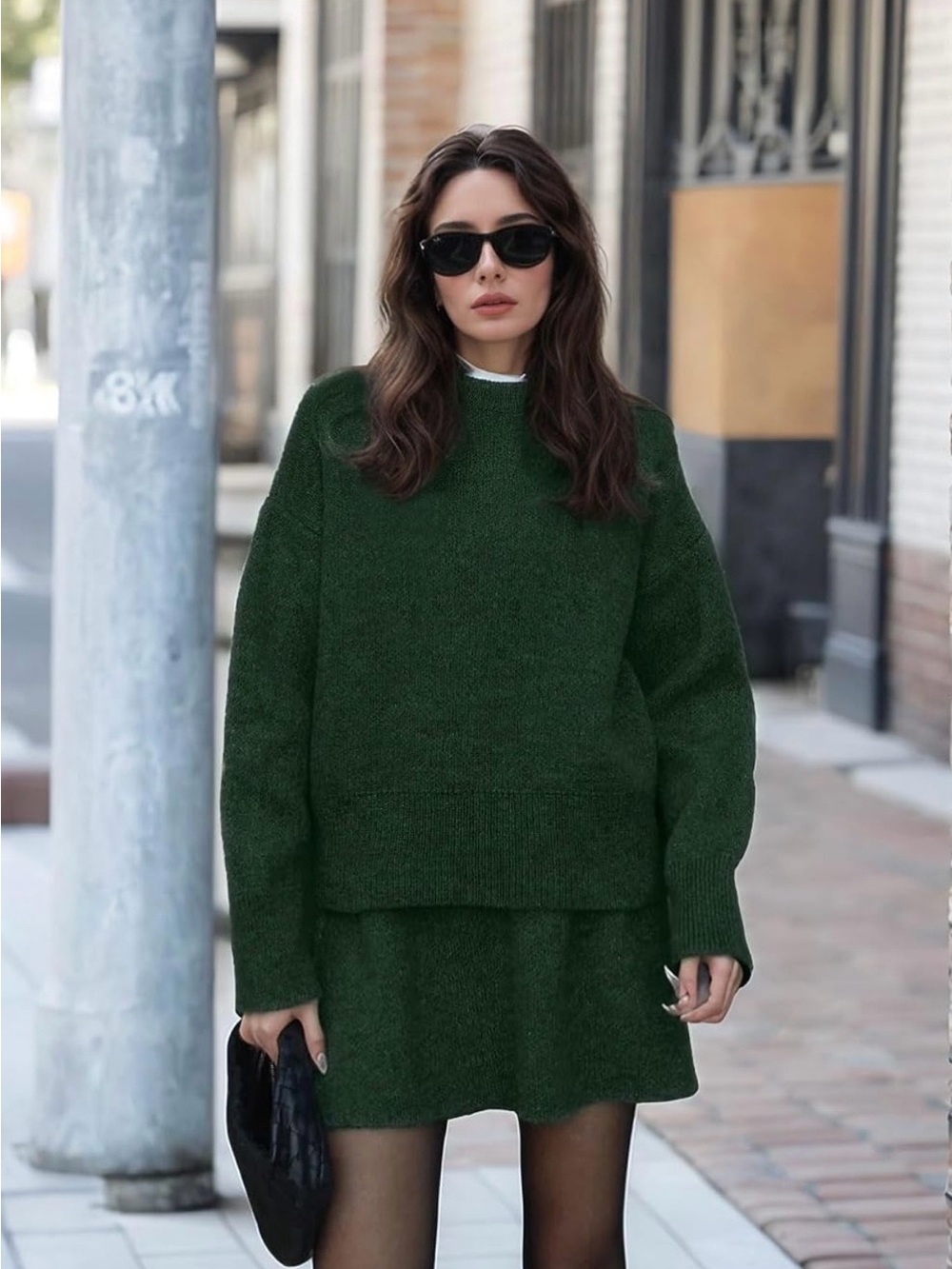 Women's Forest Green Cozy Knit Sweater - and Skirt Set.
